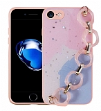 Eiroo Fashionista iPhone 7 / 8 Zincir Askılı Pembe Silikon Kılıf