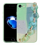 Eiroo Fashionista iPhone 7 / 8 Zincir Askılı Yeşil Silikon Kılıf