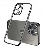 Eiroo Gbox iPhone 12 Pro Max 6.7 in Kamera Korumal Mat Siyah Silikon Klf
