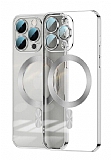 Eiroo Gbox iPhone 14 Pro Macsafe zellikli Kamera Korumal Silver Silikon Klf