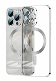 Eiroo Gbox iPhone 15 Pro Magsafe Özellikli Kamera Korumalı Silver Silikon Kılıf