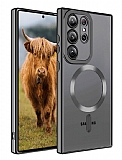 Eiroo Gbox Samsung Galaxy S23 Ultra Wireless Şarj Özellikli Kamera Korumalı Siyah Silikon Kılıf