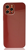 Eiroo Glass Series iPhone 12 Pro Kamera Korumalı Bordo Silikon Kılıf