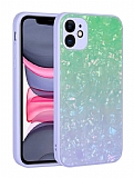 Eiroo Glitter Marble iPhone 11 Mermer Desenli Lila Silikon Klf