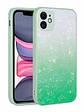 Eiroo Glitter Marble iPhone 11 Mermer Desenli Yeil Silikon Klf
