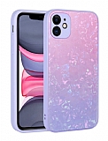 Eiroo Glitter Marble iPhone 11 Mermer Desenli Mor Silikon Kılıf