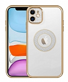 Eiroo Gold Series iPhone 11 Taşlı Kamera Korumalı Gold Silikon Kılıf