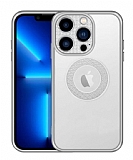 Eiroo Gold Series iPhone 12 Pro Max Taşlı Kamera Korumalı Silver Silikon Kılıf