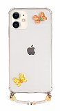 Eiroo Gummy iPhone 11 Turuncu Kelebekli Kişiye Özel Harfli Şeffaf Ultra Koruma Kılıf