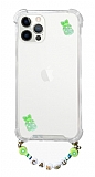 Eiroo Gummy iPhone 12 Pro Max Yeşil Ayıcık Kişiye Özel İsimli Şeffaf Ultra Koruma Kılıf