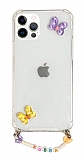 Eiroo Gummy iPhone 12 Pro Max Mor Kelebek Kişiye Özel İsimli Şeffaf Ultra Koruma Kılıf