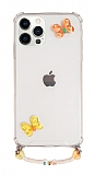 Eiroo Gummy iPhone 12 Pro Max Turuncu Kelebek Kişiye Özel Harfli Şeffaf Ultra Koruma Kılıf