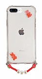 Eiroo Gummy iPhone 7 Plus / 8 Plus Kırmızı Ayıcıklı Kişiye Özel İsimli Şeffaf Ultra Koruma Kılıf