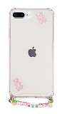 Eiroo Gummy iPhone 7 Plus / 8 Plus Pembe Ayıcıklı Kişiye Özel İsimli Şeffaf Ultra Koruma Kılıf