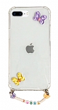 Eiroo Gummy iPhone 7 Plus / 8 Plus Mor Kelebekli Kişiye Özel İsimli Şeffaf Ultra Koruma Kılıf