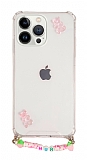 Eiroo Gummy iPhone 13 Pro Pembe Ayck Kiiye zel simli effaf Ultra Koruma Klf