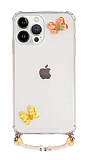 Eiroo Gummy iPhone 13 Pro Turuncu Kelebek Kişiye Özel Harfli Şeffaf Ultra Koruma Kılıf