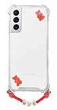 Eiroo Gummy Samsung Galaxy S21 Kırmızı Ayıcıklı Kişiye Özel İsimli Şeffaf Ultra Koruma Kılıf