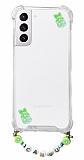 Eiroo Gummy Samsung Galaxy S21 Yeşil Ayıcıklı Kişiye Özel İsimli Şeffaf Ultra Koruma Kılıf