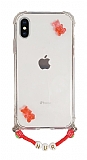 Eiroo Gummy iPhone Xs Max Kırmızı Ayıcıklı Kişiye Özel İsimli Şeffaf Ultra Koruma Kılıf
