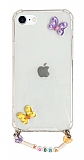 Eiroo Gummy iPhone 7 / 8 Mor Kelebekli Kişiye Özel İsimli Şeffaf Ultra Koruma Kılıf
