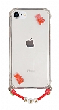 Eiroo Gummy iPhone 7 / 8 Kırmızı Ayıcıklı Kişiye Özel İsimli Şeffaf Ultra Koruma Kılıf