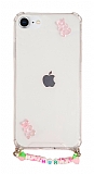 Eiroo Gummy iPhone 7 / 8 Pembe Ayıcıklı Kişiye Özel İsimli Şeffaf Ultra Koruma Kılıf