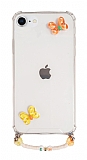 Eiroo Gummy iPhone 7 / 8 Turuncu Kelebekli Kişiye Özel Harfli Şeffaf Ultra Koruma Kılıf