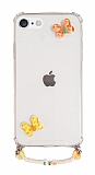 Eiroo Gummy iPhone 6 Plus / 6S Plus Turuncu Kelebekli Kişiye Özel Harfli Şeffaf Ultra Koruma Kılıf