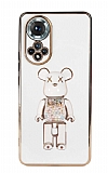 Eiroo Honor 50 Candy Bear Standlı Beyaz Silikon Kılıf