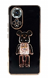 Eiroo Honor 50 Candy Bear Standlı Siyah Silikon Kılıf