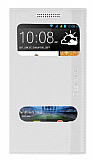 HTC Desire 616 Gizli Mıknatıslı Çift Pencereli Beyaz Kılıf