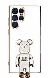 Eiroo Samsung Galaxy S22 Ultra 5G Baby Bear Standlı Beyaz Silikon Kılıf