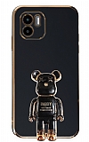 Eiroo Xiaomi Redmi A1 Baby Bear Standlı Siyah Silikon Kılıf