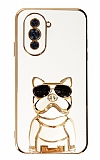 Eiroo Huawei nova 10 Pro Bulldog Standlı Beyaz Silikon Kılıf