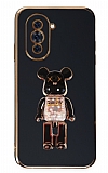 Eiroo Huawei nova 10 Pro Candy Bear Standlı Siyah Silikon Kılıf