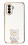 Eiroo Huawei Nova Y70 Lüks Ayı Standlı Beyaz Silikon Kılıf