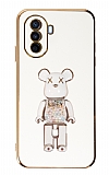 Eiroo Huawei Nova Y70 Candy Bear Standl Beyaz Silikon Klf