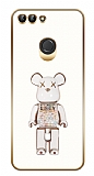 Eiroo Huawei P Smart 2018 Lite Candy Bear Standlı Beyaz Silikon Kılıf