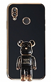 Eiroo Huawei P20 Lite Baby Bear Standlı Siyah Silikon Kılıf