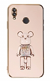 Eiroo Huawei P20 Lite Candy Bear Standlı Pembe Silikon Kılıf