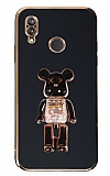 Eiroo Huawei P20 Lite Candy Bear Standlı Siyah Silikon Kılıf