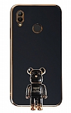 Eiroo Huawei Y6 2019 Baby Bear Standl Siyah Silikon Klf