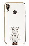 Eiroo Huawei Y7 2019 Baby Bear Standl Beyaz Silikon Klf