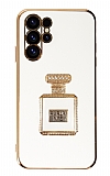 Eiroo Samsung Galaxy S23 Ultra Aynalı Parfüm Standlı Beyaz Silikon Kılıf