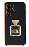 Eiroo Samsung Galaxy S23 Ultra Aynalı Parfüm Standlı Siyah Silikon Kılıf