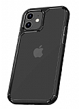 Eiroo Hybrid Color iPhone 12 / 12 Pro 6.1 inç Siyah Silikon Kılıf