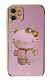 Eiroo iPhone 11 Aynalı Kitty Standlı Mor Silikon Kılıf