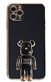 Eiroo iPhone 11 Pro Baby Bear Standl Siyah Silikon Klf