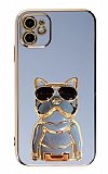 Eiroo iPhone 11 Bulldog Standlı Mavi Silikon Kılıf
